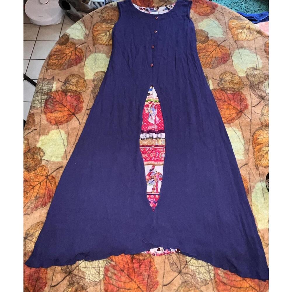 Neeru Kumar Navy Blue Handwoven Tank Midi Bohemian Dress S